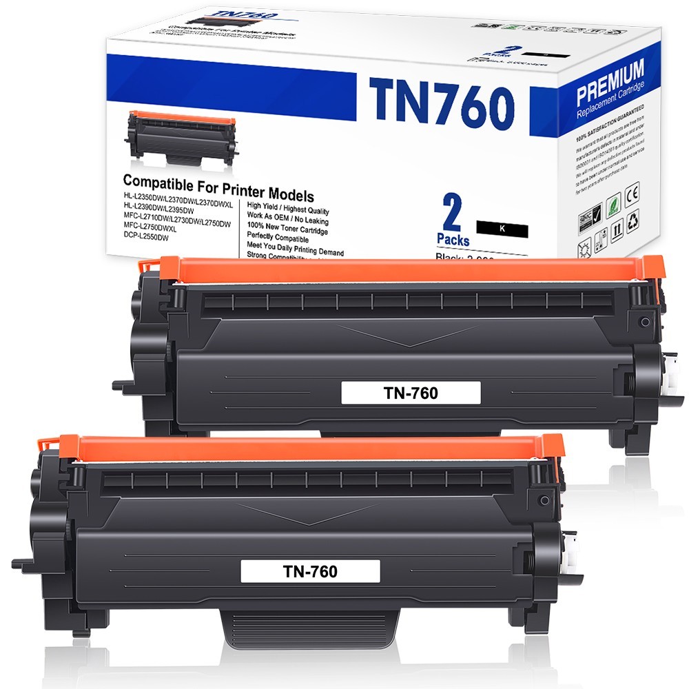 2x TN760 Toner Cartridge for Brother MFC-L2710DW L2390DW MFC-L2717DW DCP-L2550DW