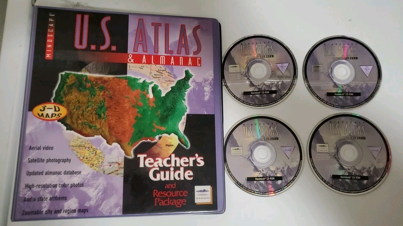 MINDSCAPE U.S. ATLAS VINTAGE 1995 APPLE MACINTOSH ALLIED RECORD COMPANY CD-ROM