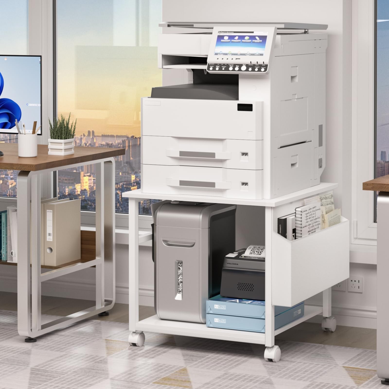 White Large Printer Stand with Storage