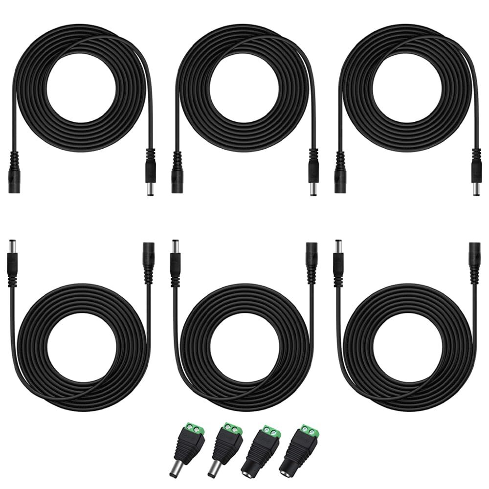 12V DC Power Extension Cable 5.5mm x 2.1mm Male Female Adapters 10FT 6PCS