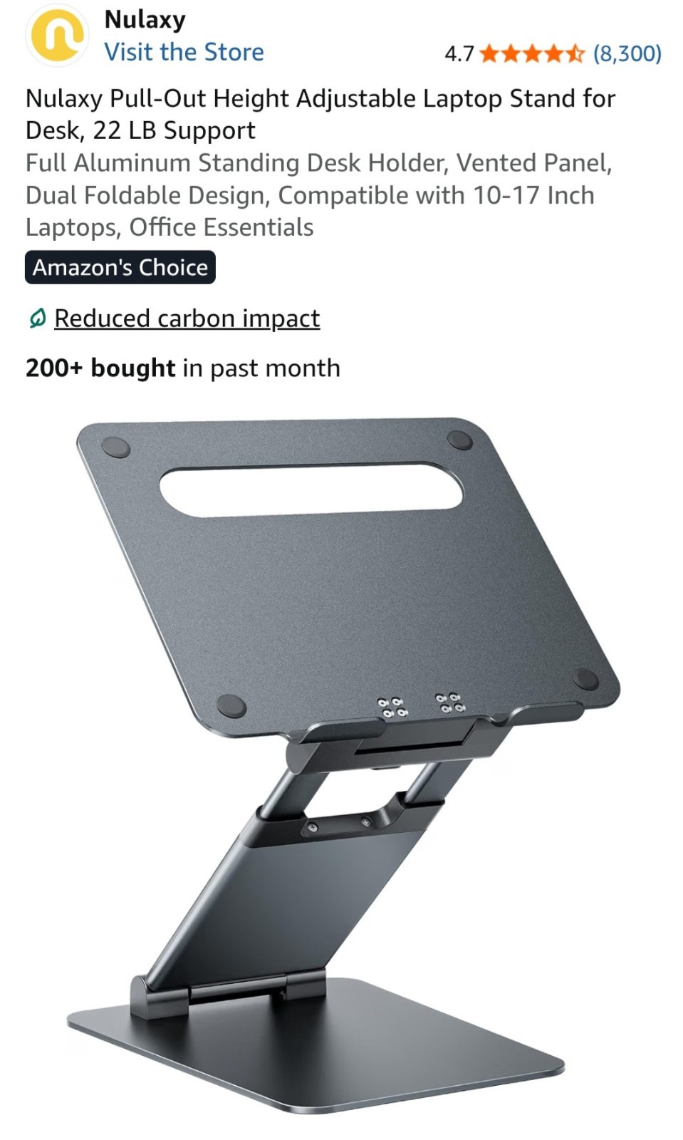 Nulaxy C5 Pull-Out Height Adjustable Laptop Stand for Desk, 22 LB Support GRAY