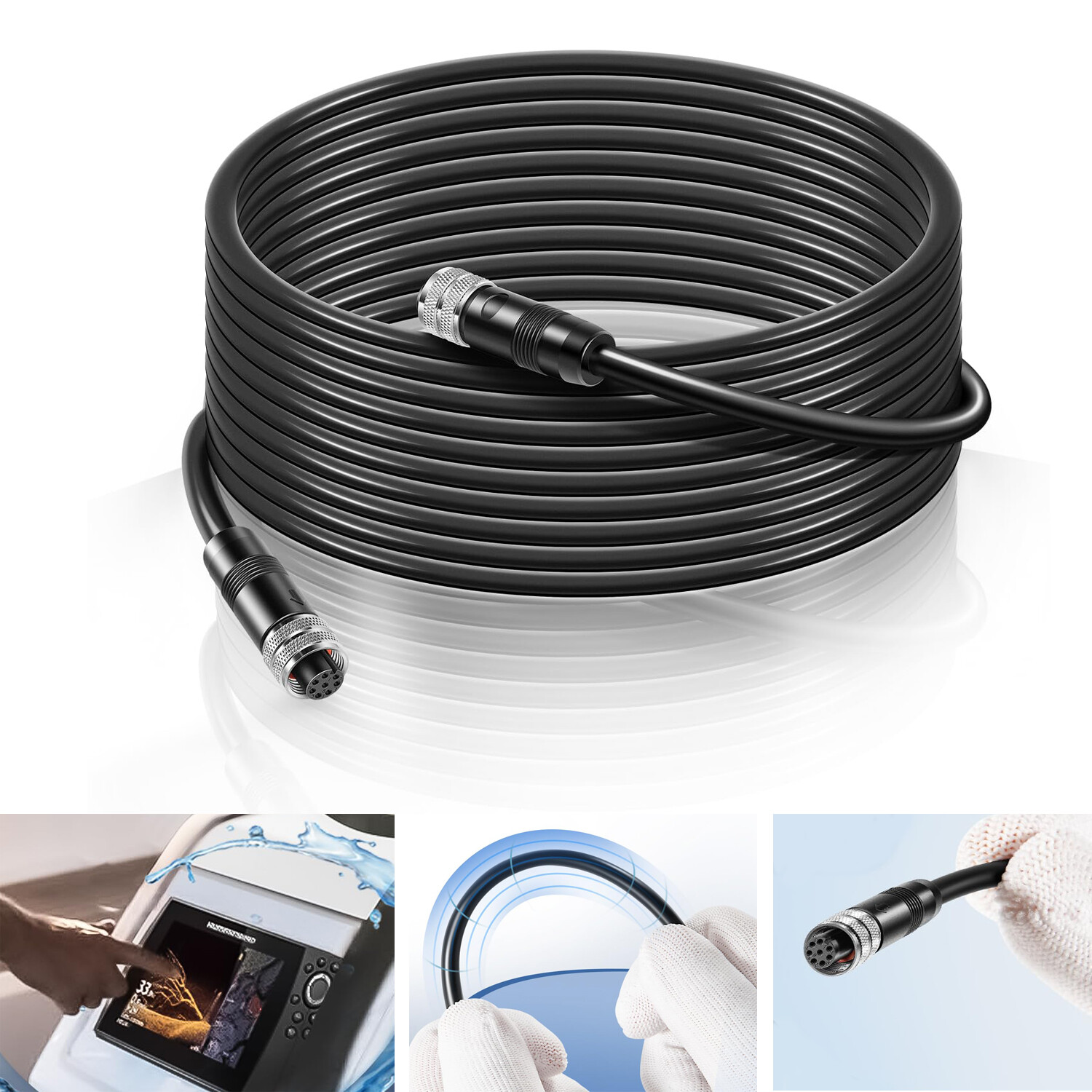 Replace 720073-3 AS EC 20E 8 pin Ethernet Cable for Humminbird, APEX,SOLIX,Onix