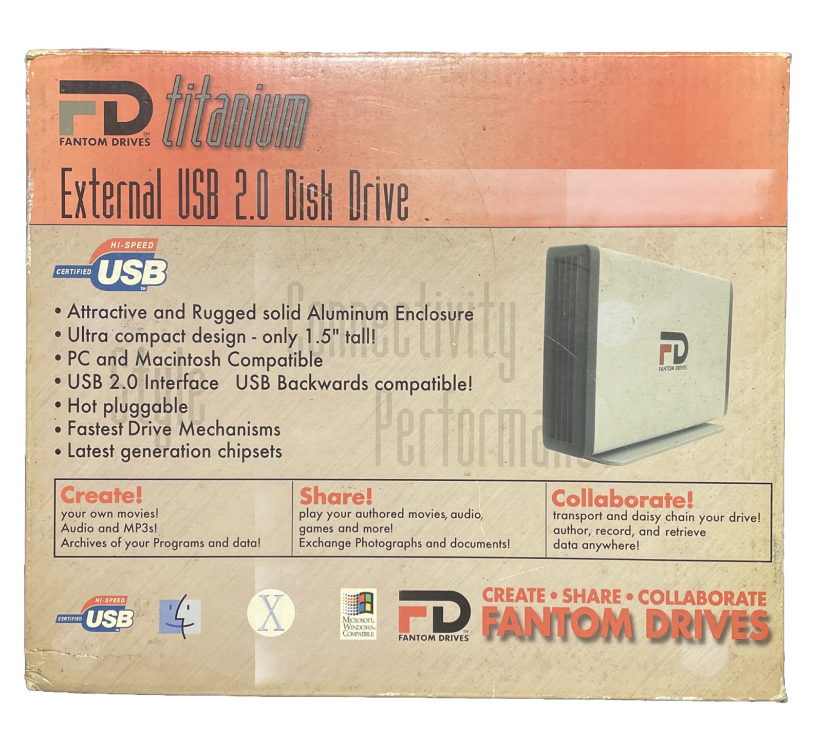 FANTOM DRIVES TITANIUM 300GB External USB 2.0 HARD DRIVE