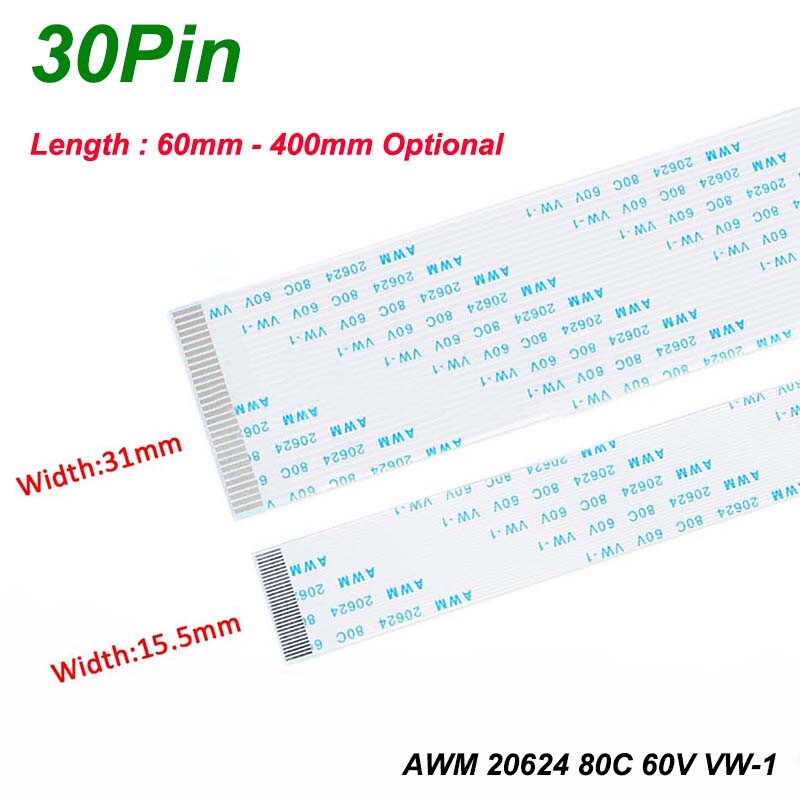 30Pin FFC Flexible Ribbon Cable Flat Wires Pitch 0.5/1mm PCB Board Transmission