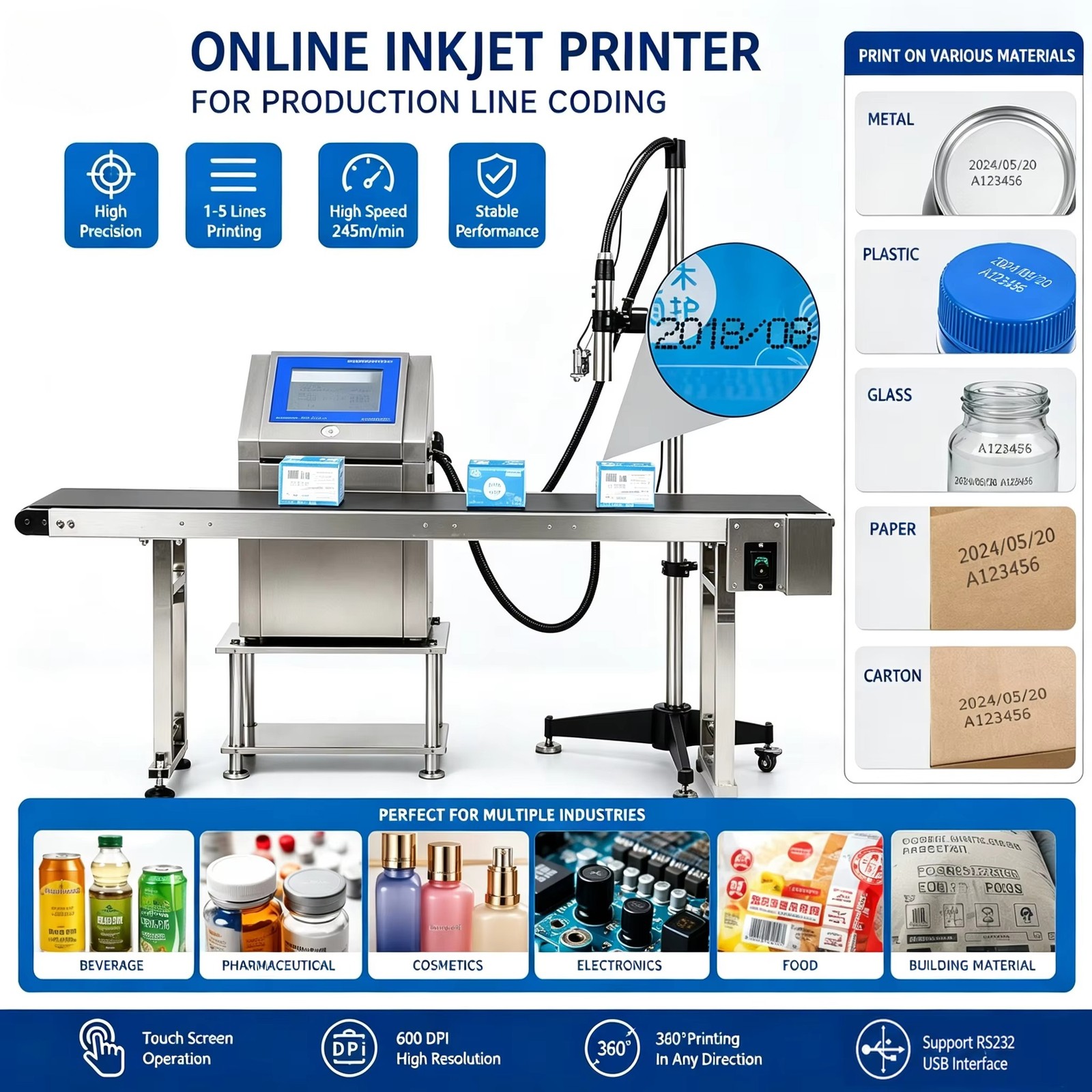 Industrial CIJ Small Character Inkjet Printer for Printing Batch Number on Box
