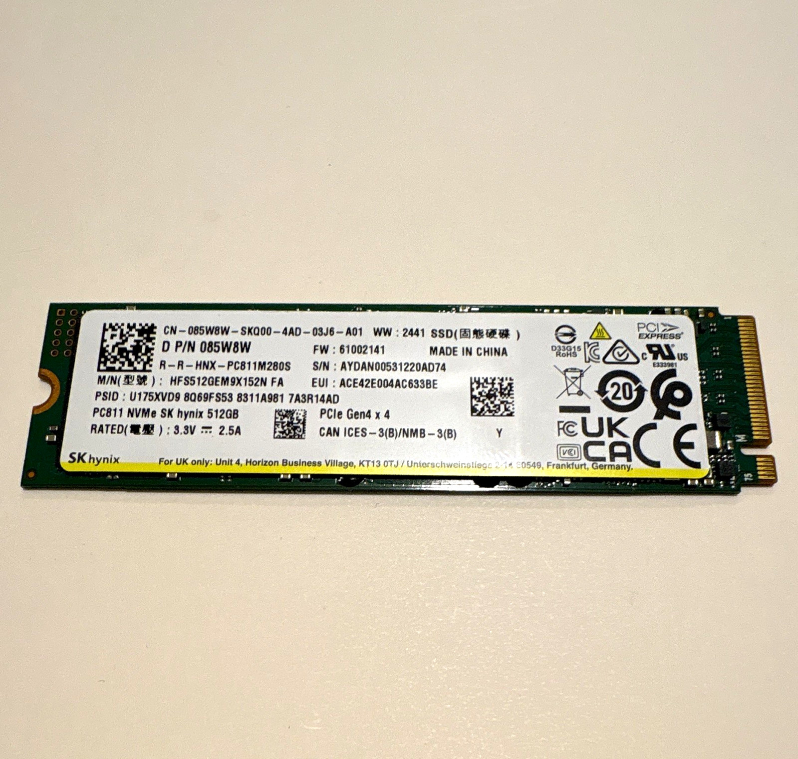 SK hynix PC811 512GB M.2 2280 PCIe Internal SSD HFS512GEMS9X152N FA