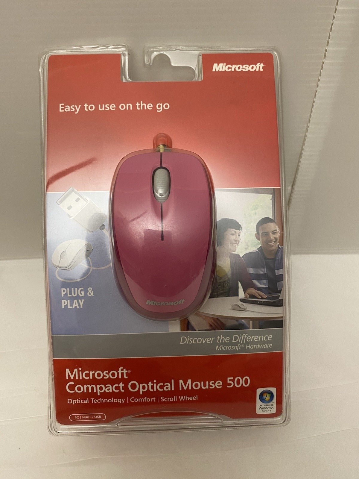 Microsoft Compact Optical Mouse 500 USB Model 1344 Pink Factory Sealed New