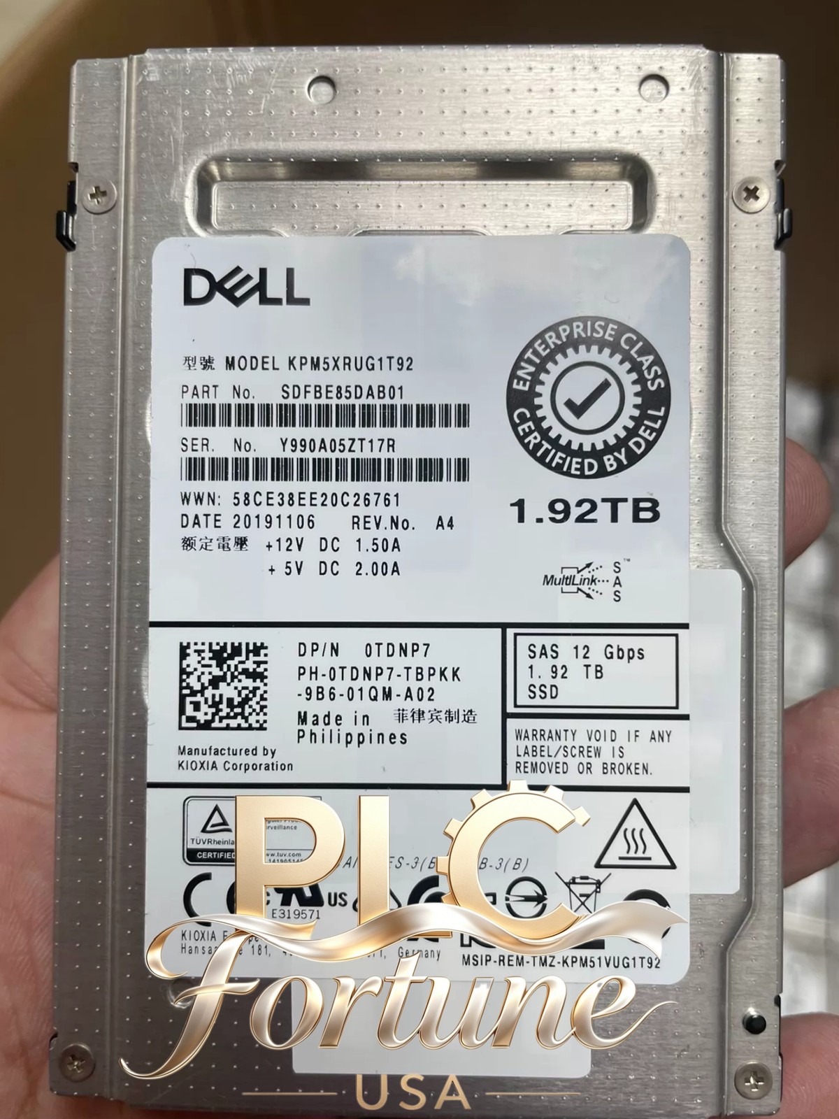 NEW DELL 0TDNP7 TDNP7 Compatible KPM5XRUG1T92 1.92TB 2.5" SAS 12G RI SSD