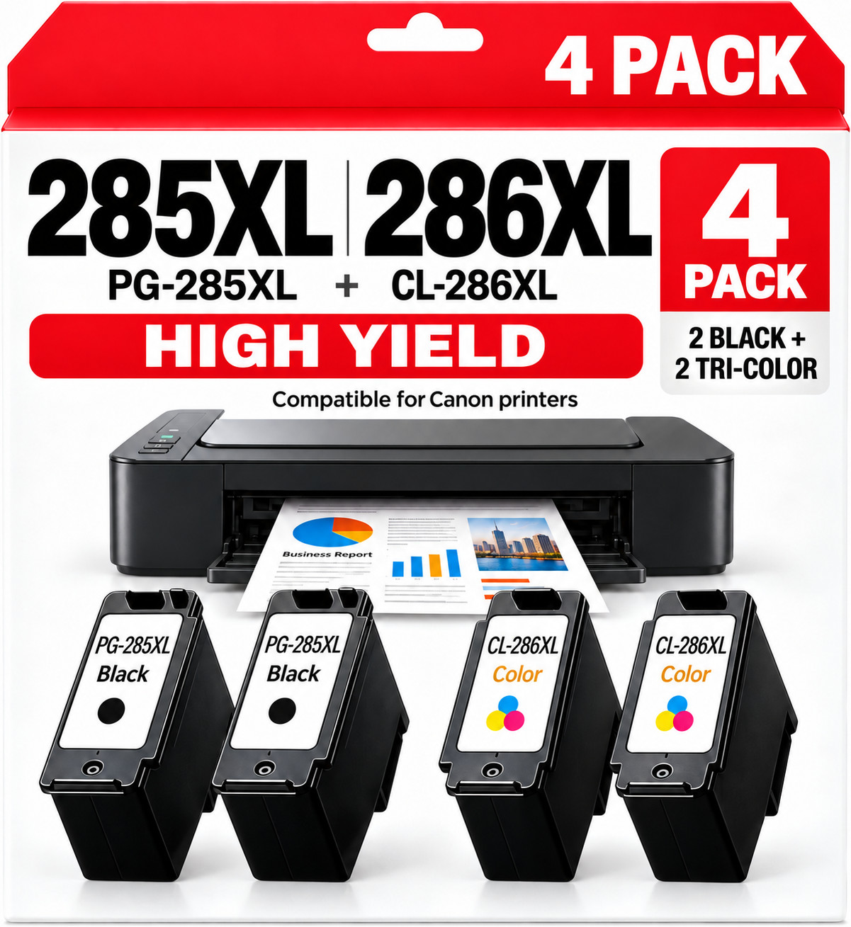PG285 XL / CL286 XL Ink Value Pack (4 Cartridges), Compatible with TR7820 TS7720