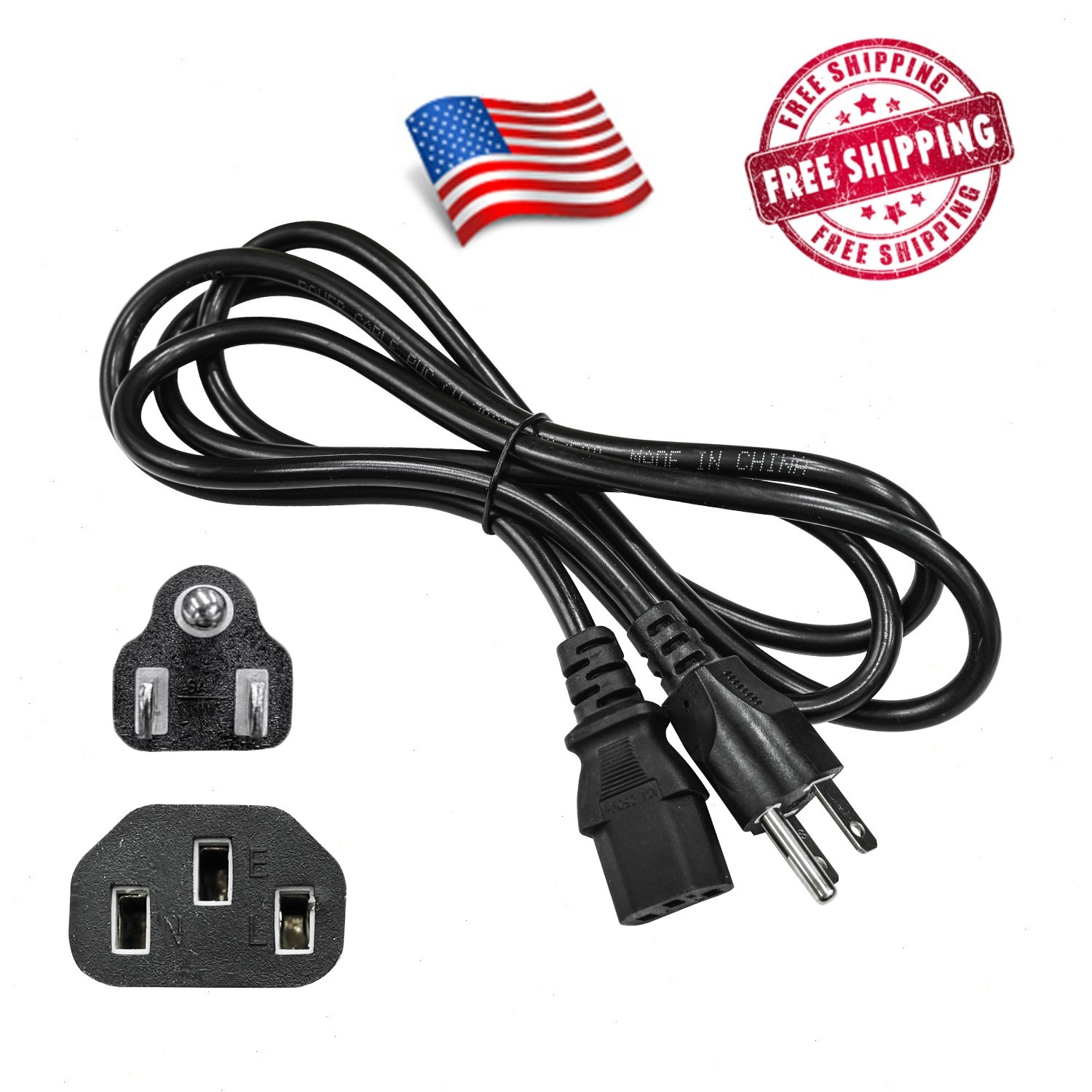 IBM Dell LCD TV Monitor Computer Printer AC Replacement 3 Prong Power Cord Cable