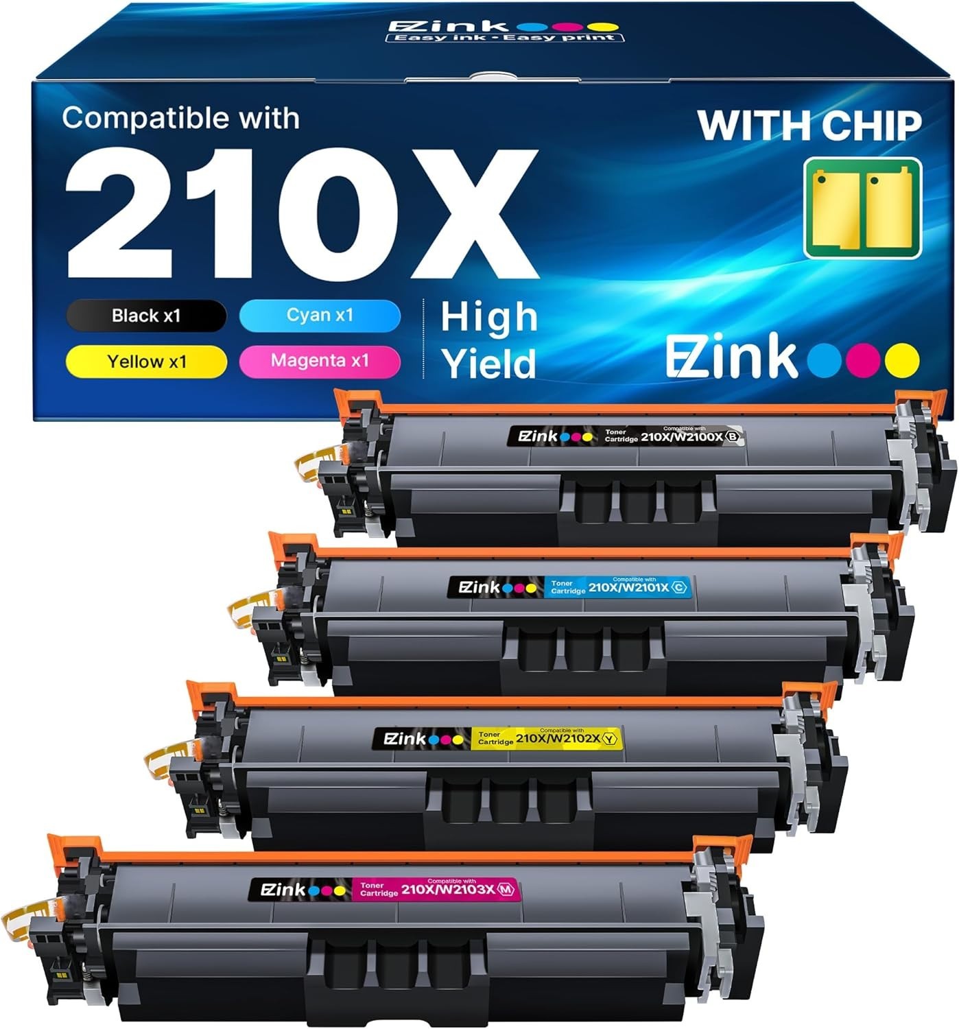 4-Pack W2100X High Yield Toner for HP 210X LaserJet Color Pro 4201 MFP 4301fdw
