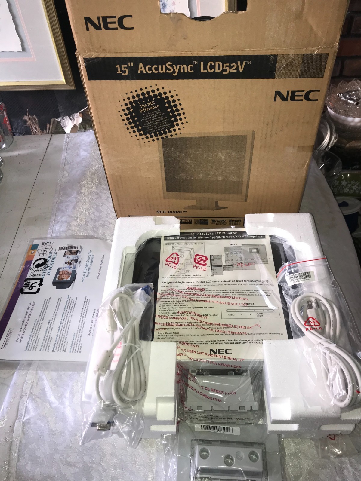 NIB Vintage NOS Rare NEC AccuSync LCD Flat-Panel MONITOR Model LCD52V 15” SCREEN