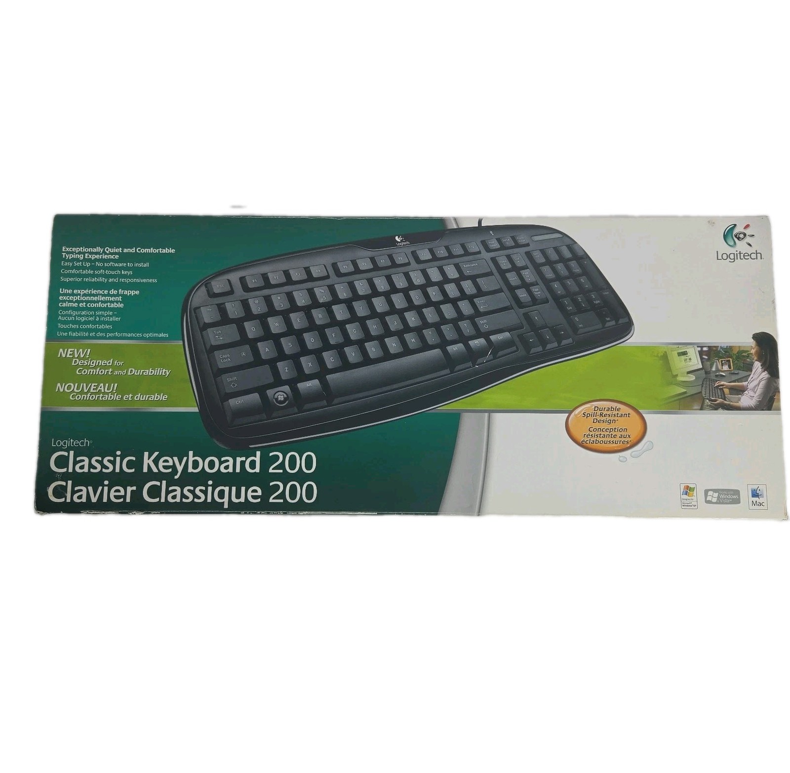 Logitech Classic 200 Wired Keyboard USB Quiet Soft Touch PC/MAC Open Box