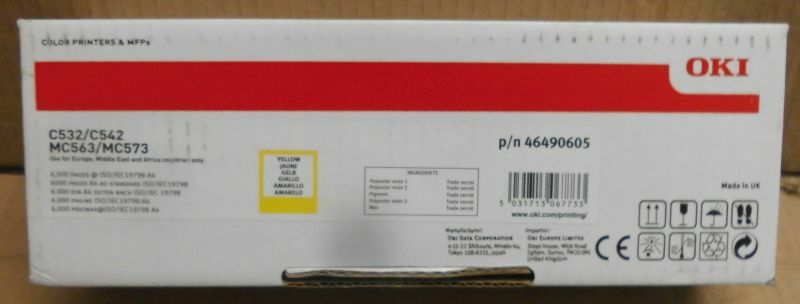 Oki 46490605 Toner High Capacity Yellow for C532 C542 MC563 MC573 Original Packaging B