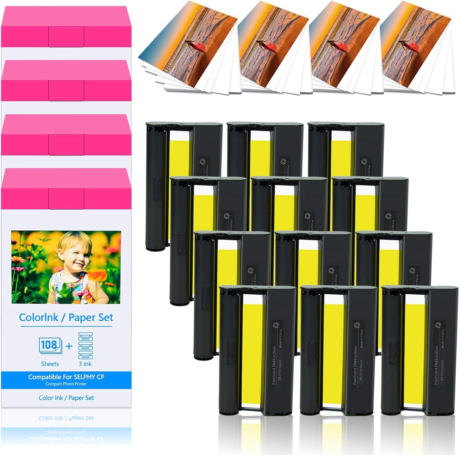 4X Canon KP-108IN Color Ink Paper Set 4x6 for Canon Selphy CP1500 CP1300 CP1200