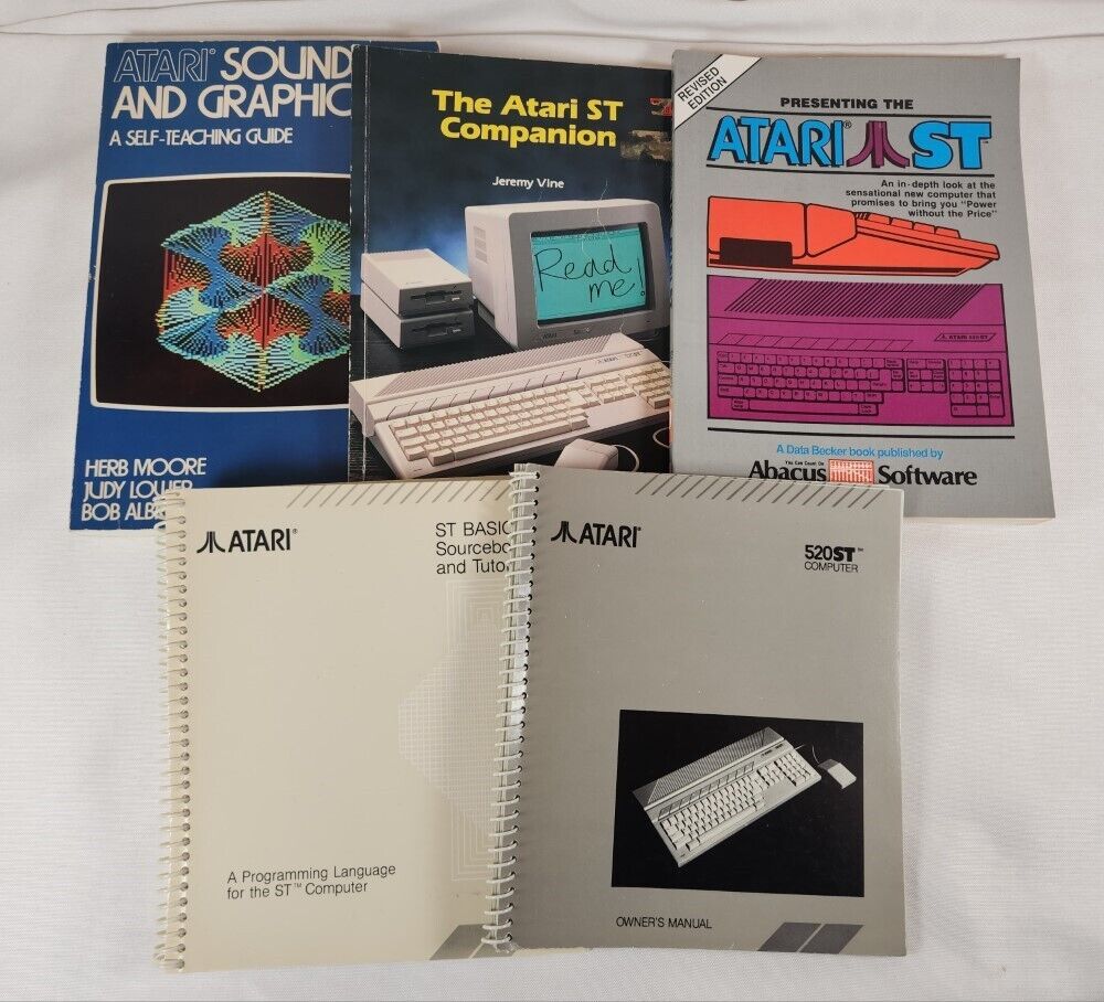 Atari 520ST Owner's Manual ST Basic + 3 Other 1980s Atari Books Companion