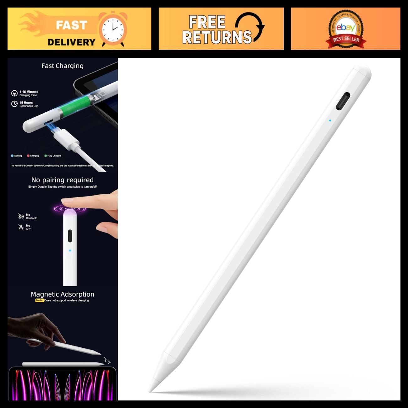 Stylus Pen for iPad 6-11th Gen, 2X Fast Charge, Palm Rejection, Precision Drawin