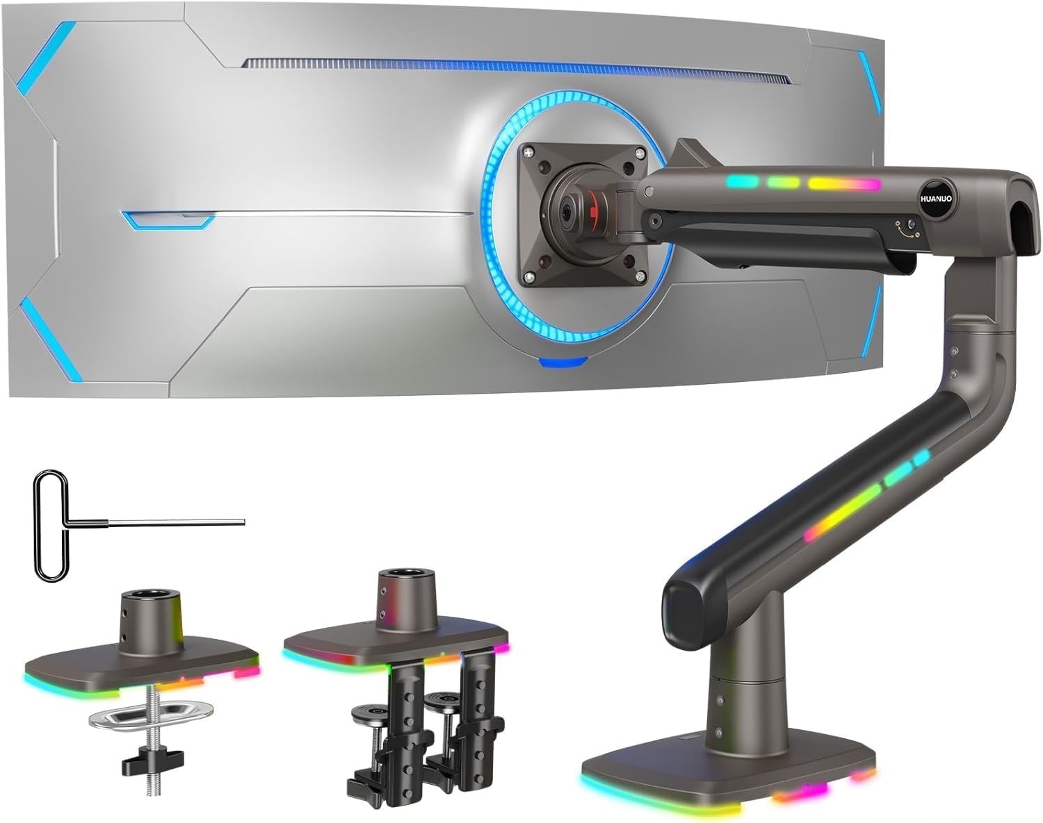 HUANUO TitanLift Heavy Duty Monitor Arm 17-49 Inch 44 lbs Ultrawide Gaming RGB
