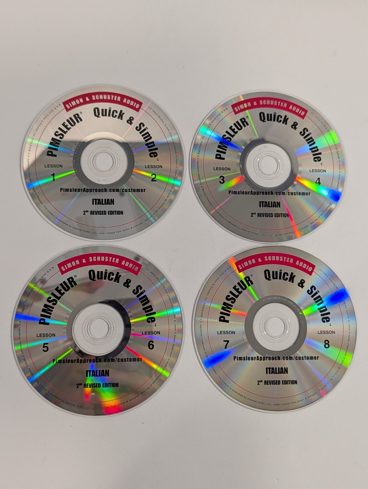 4 Loose Italian Pimsleur Quick & Simple Audio CDs | Lessons 1-8 | 2nd Revised Ed