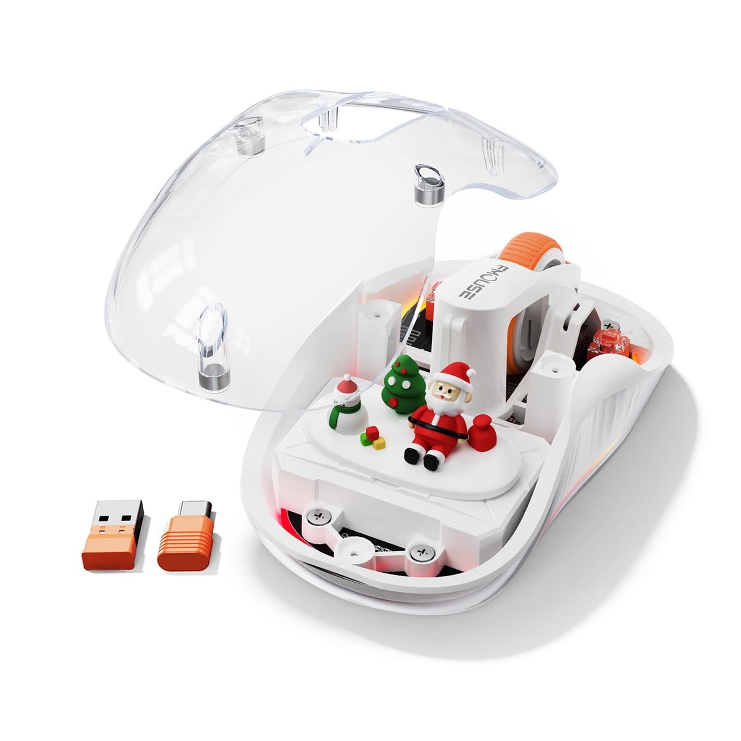 White Transparent Cute Santa TriMode Wireless Mouse Bluetooth 2.4GHz TypeC