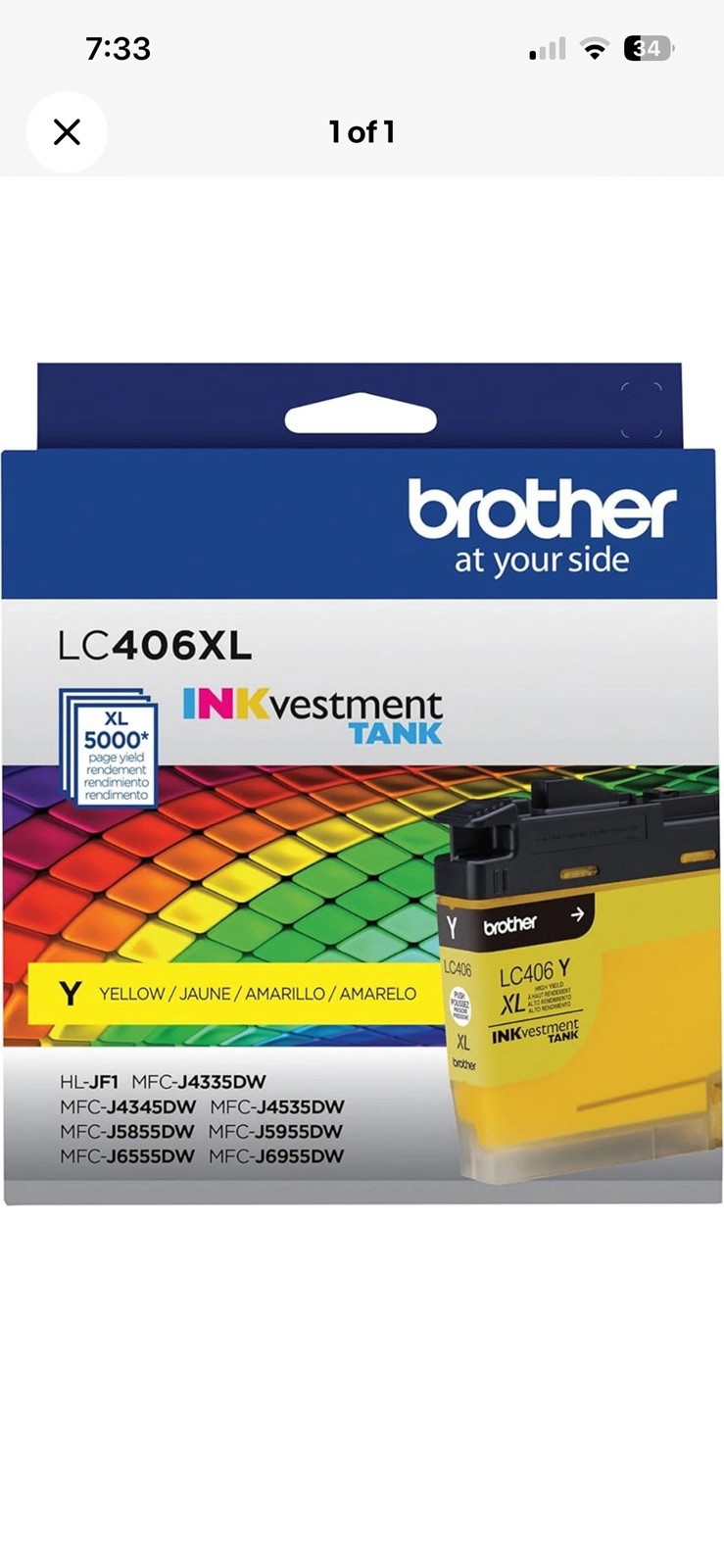 New Genuine Brother LC406XL Yellow Ink Cartridges MFC-J4345DW XL