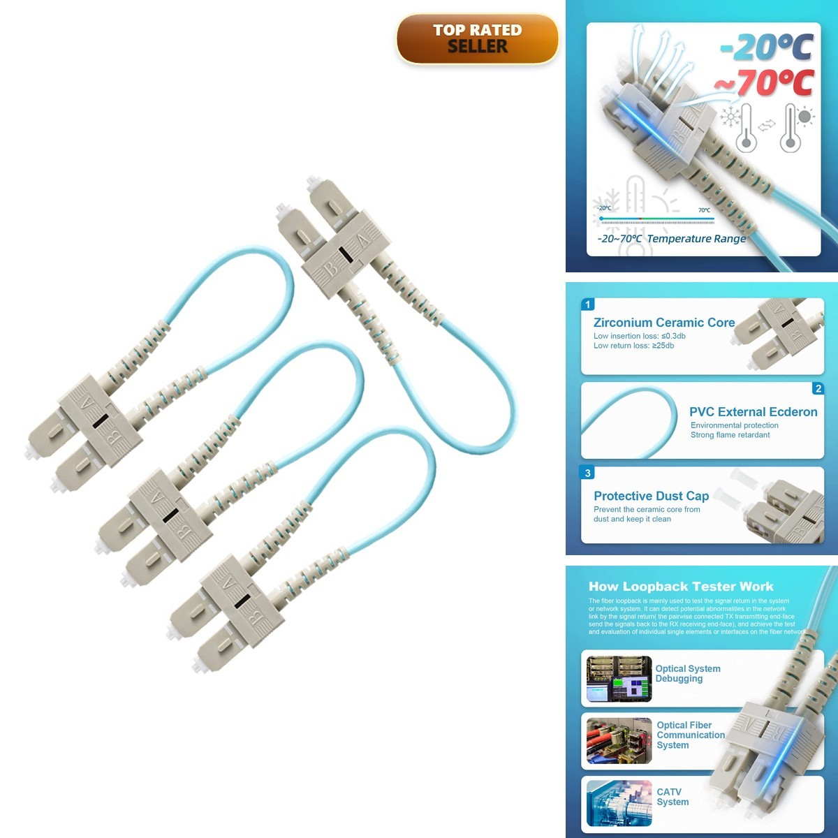 GwliUni 4 PCS OM3 Loopback Plug Tester Multimode SC-UPC Fiber Adapter 50/125