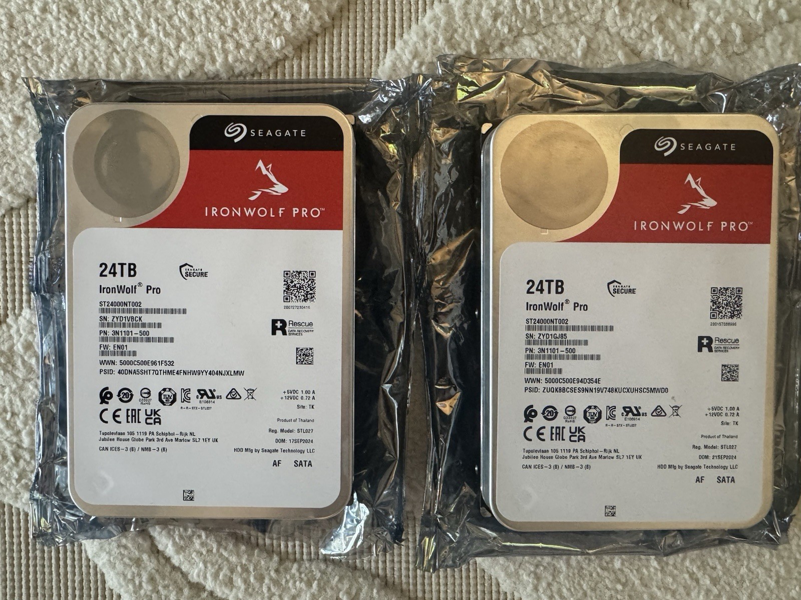Seagate ST24000NT002 Ironwolf Pro 24TB 7.2K SATA 6G 3.5 Hard Drive" (2) drives 