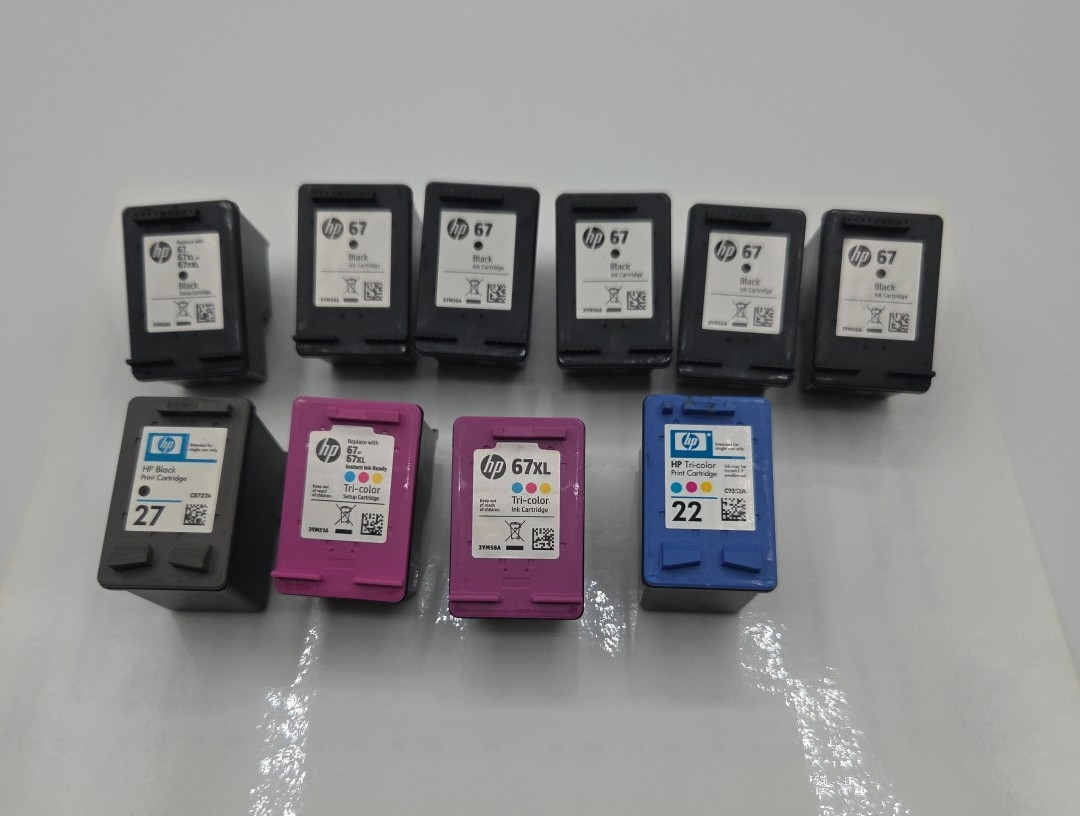 Lot of 10 Empty Virgin HP Ink Cartridges 67 67XL 27 22 Black Tri‑Color