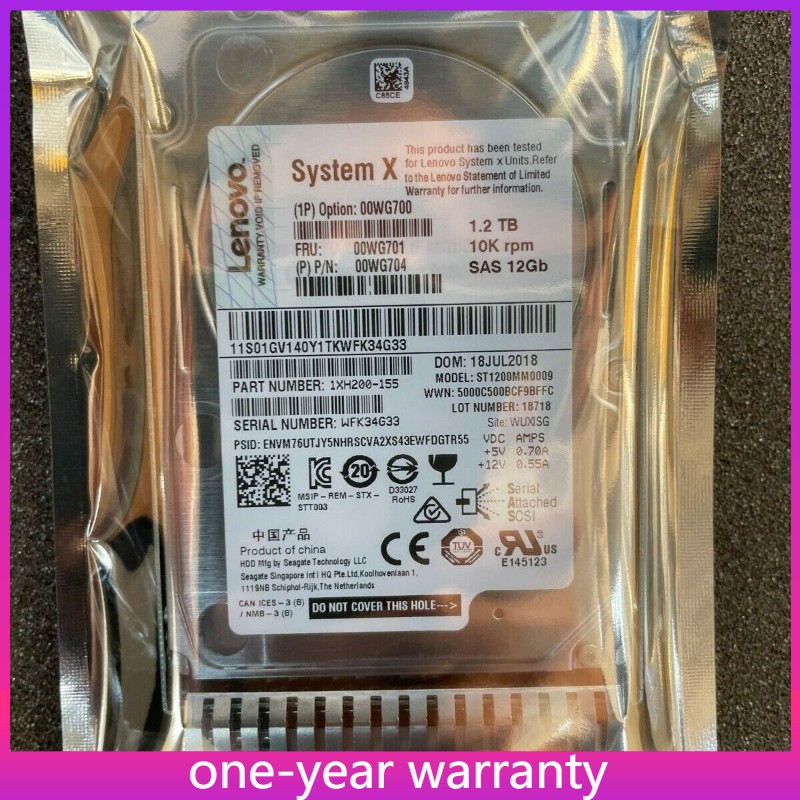 Lenovo / IBM 00WG700 00WG701 00WG704 1.2TB 12G 10K SAS 2.5" G3HS HARD DRIVE A