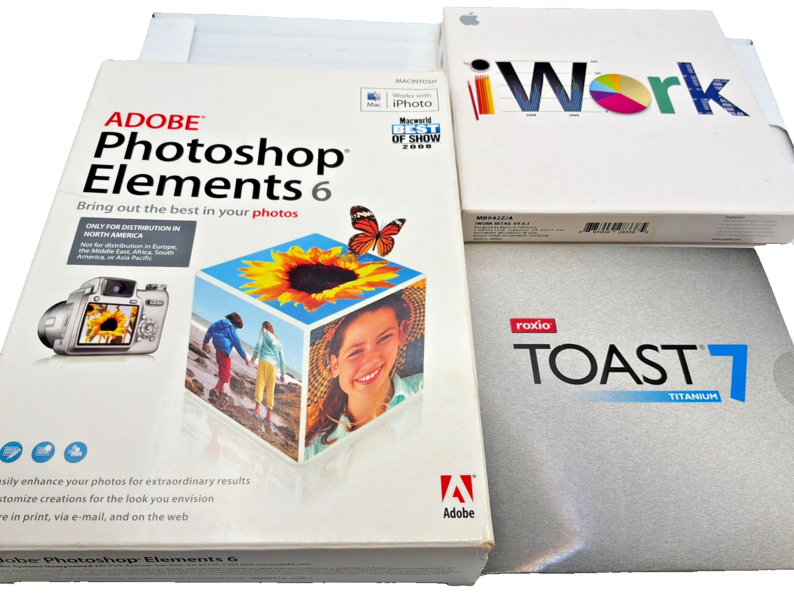 Adobe Photoshop Elements 6 Mac OS X + Apple iWork + Roxio Toast 7 Titanium Lot 3