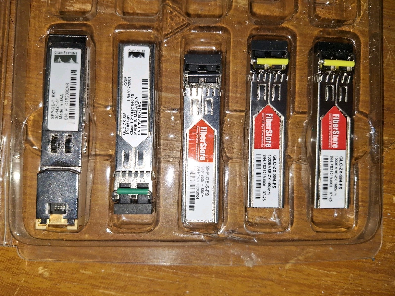 Cisco SFP-GE-T EXT GLC-ZX-SM FiberStore SFP-GE-S-FS 1G SFP Lot Bundle