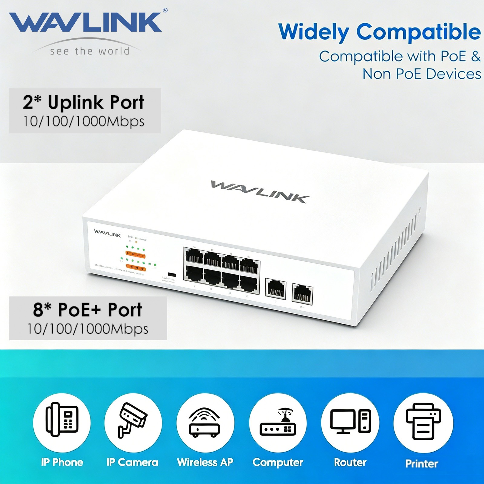 8 PORT POE+ SWITCH 10 FULL NETWORK SWITCH UNMANAGED GIGABIT SWITCH 2 G UPLINK