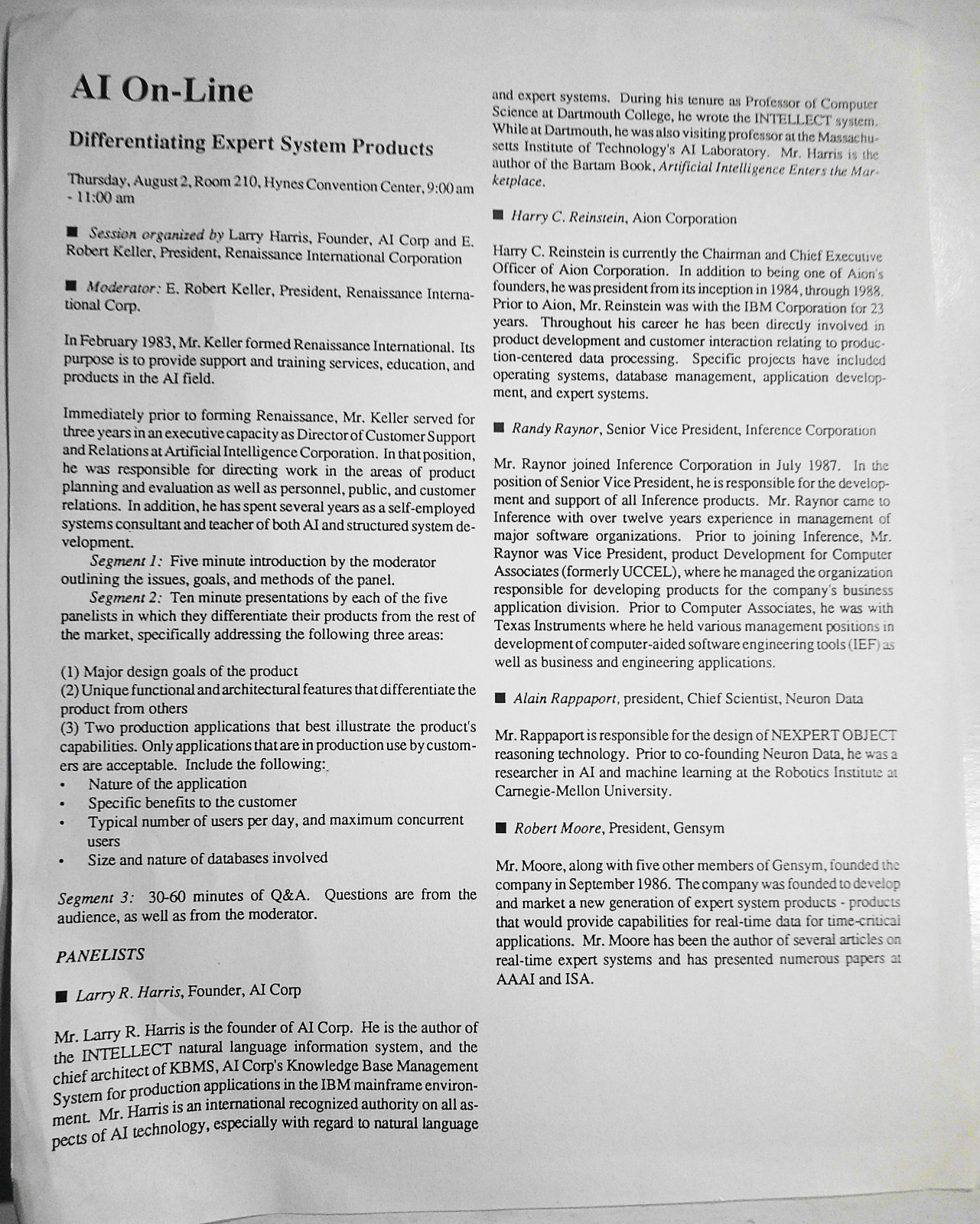 [Artificial intelligence] AI On-Line Differentiating Expert Systems Flyer [1987]