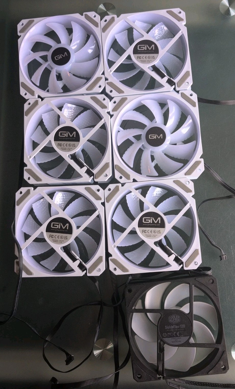 6 GIM 28 RGB Case Fans White + Cooler Master Sickleflow 120