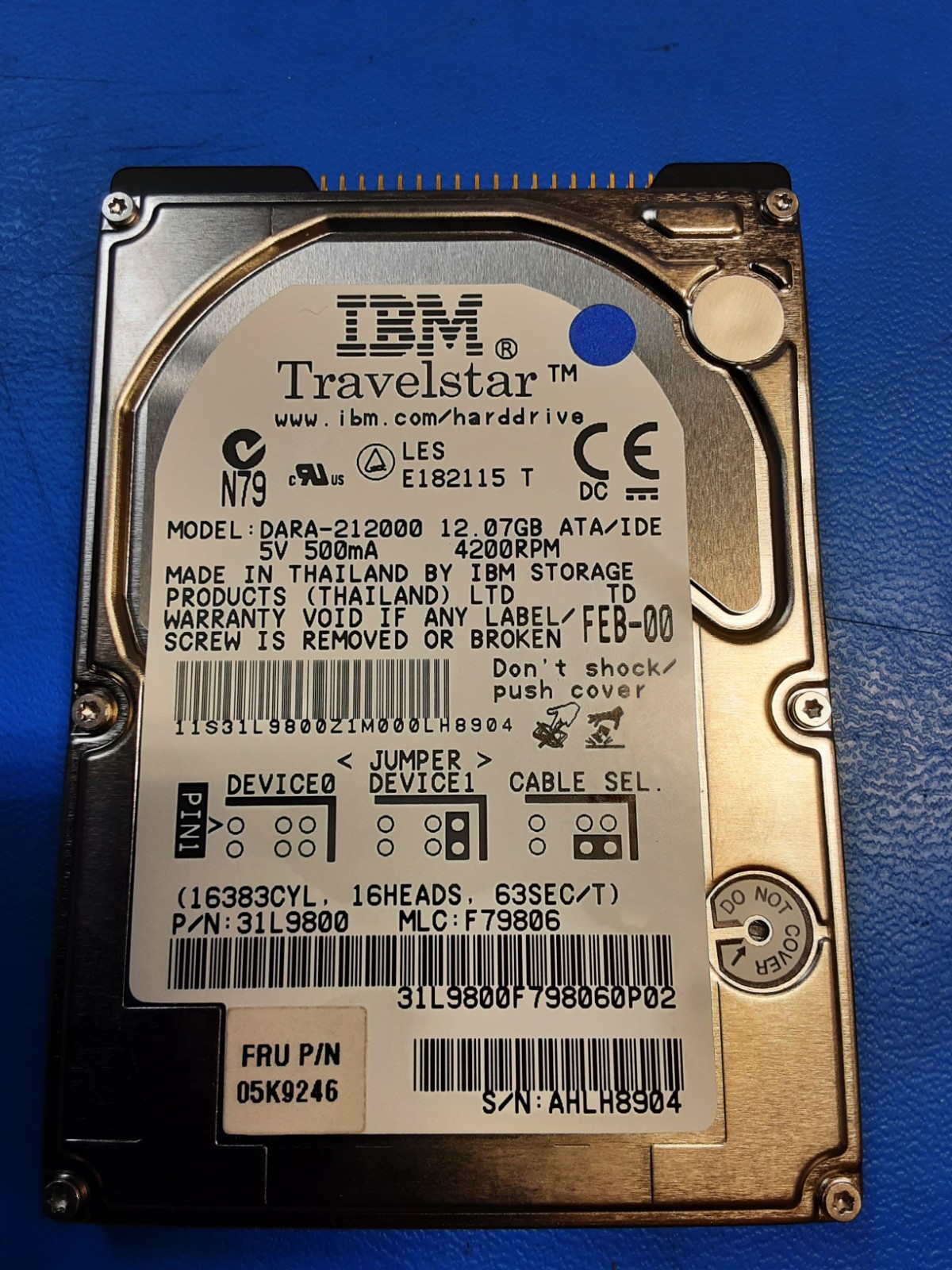 IBM TRAVELSTAR DARA-212000 31L9800 F79806 12.07GB IDE HDD 5V 4200RPM Hard Drive