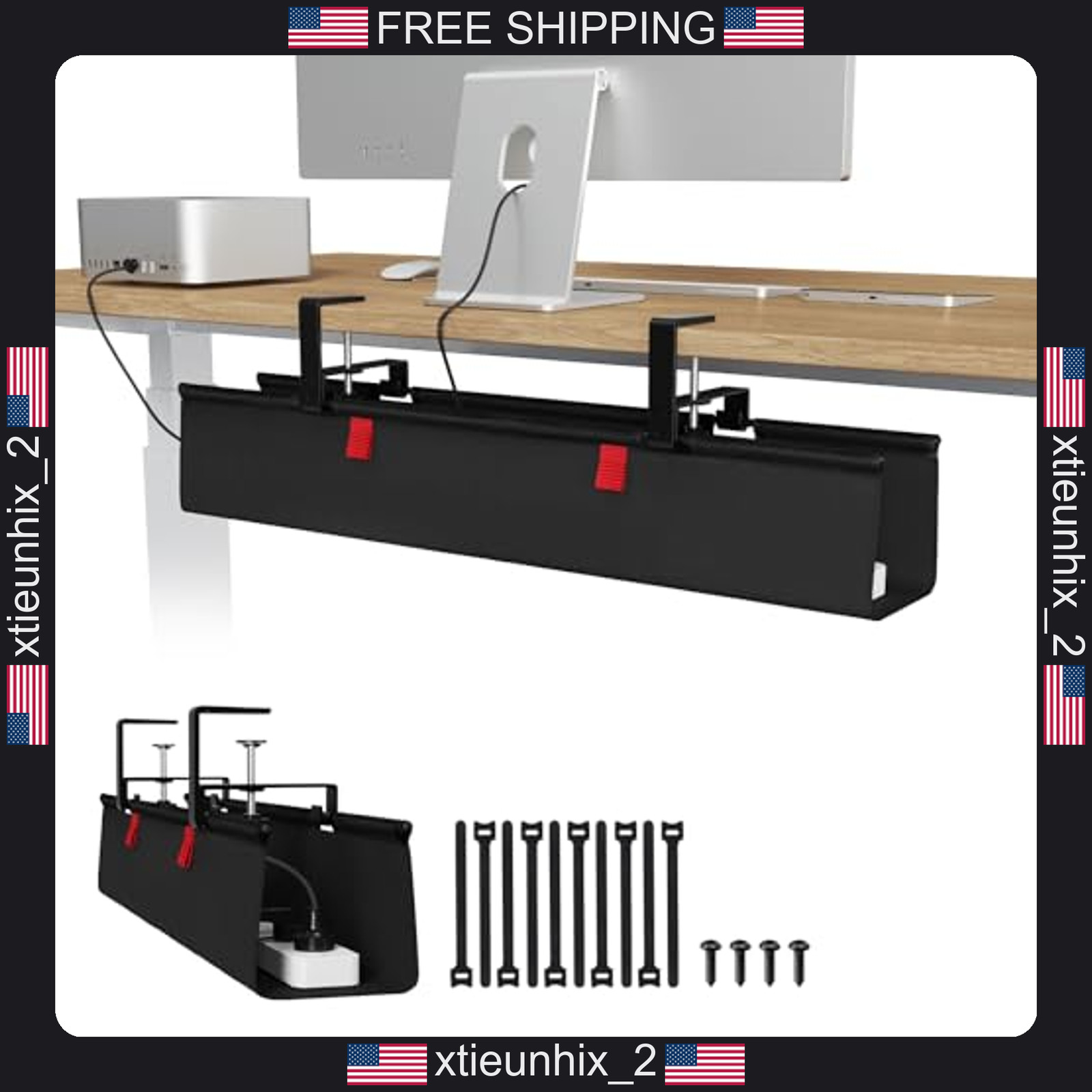 Cable Management Tray Under Desk 28 Inch Clamp or Screw Mount
