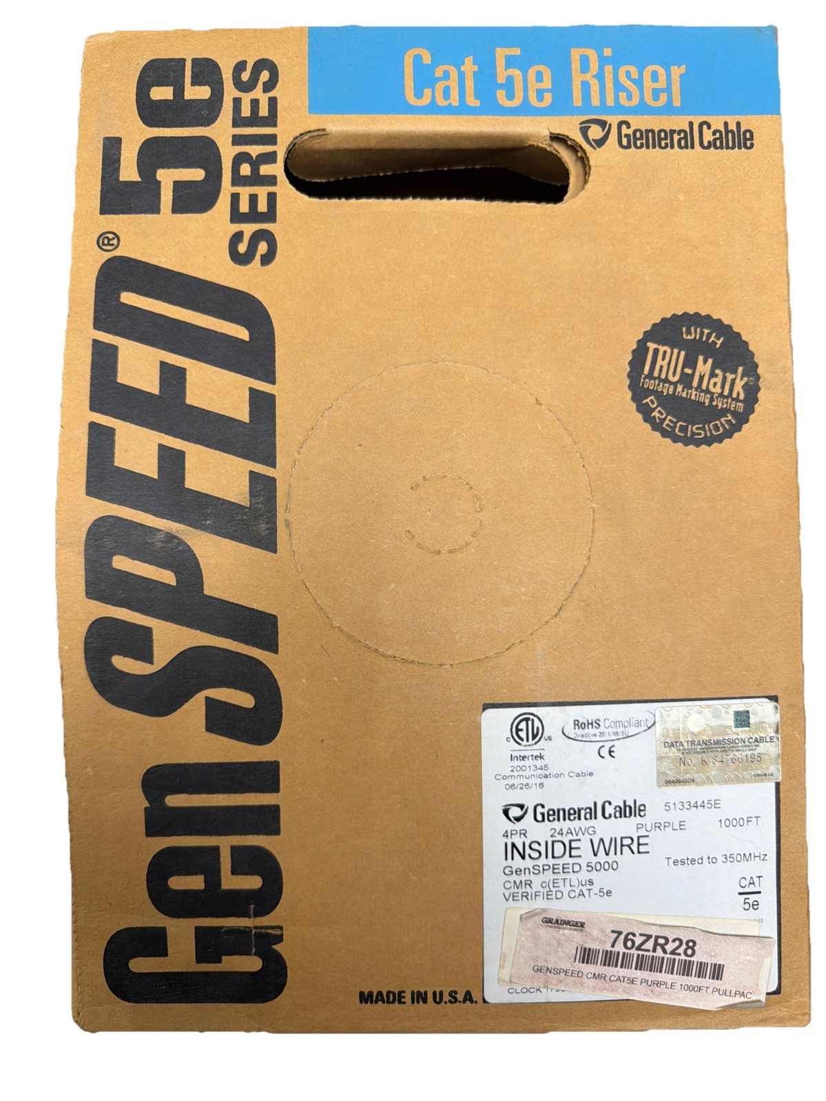 General Cable GenSPEED 5E Cat 5e Riser Ethernet Cable 1000 ft Purple Round Cable