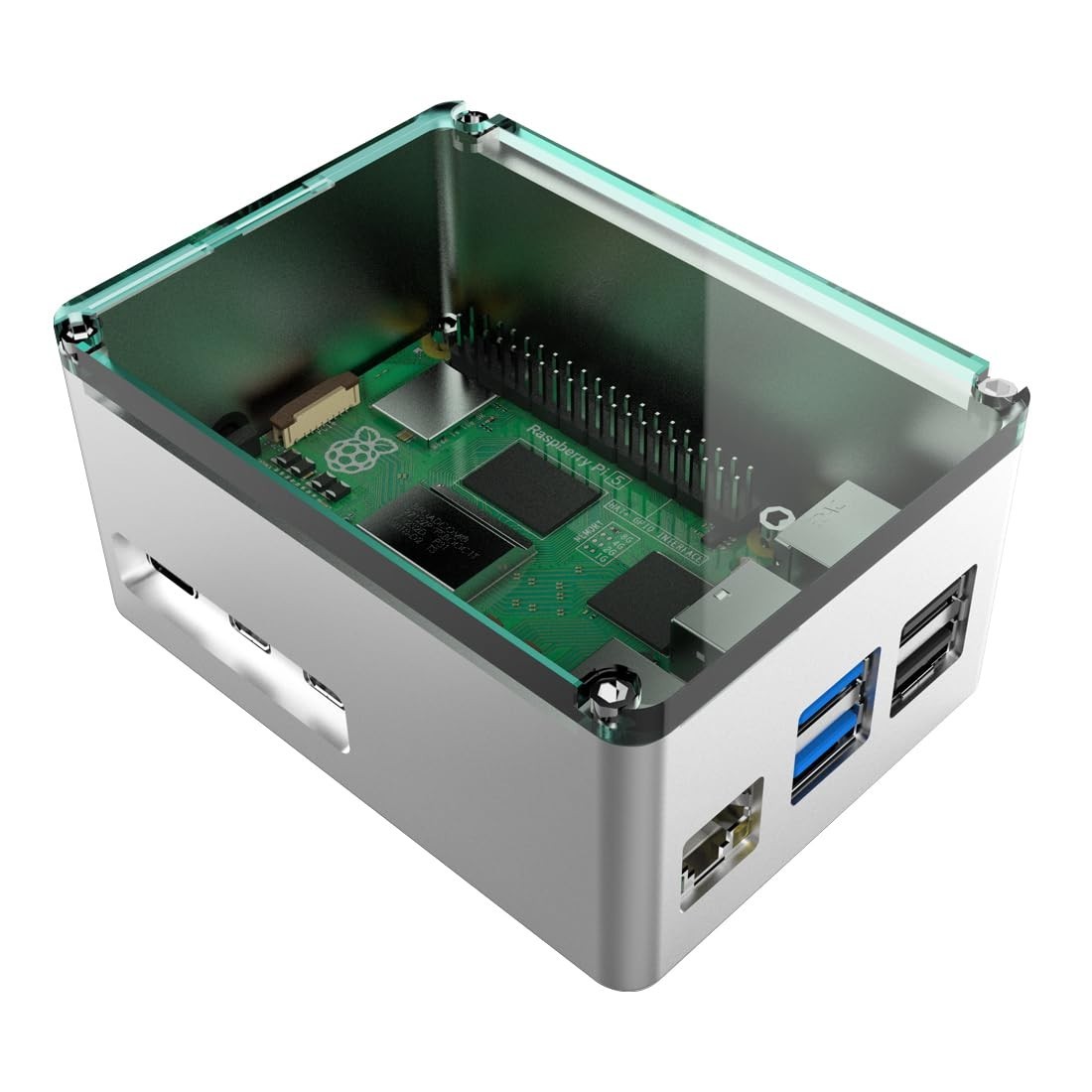Aluminum Extra High Pi Case for Raspberry Pi 5 - Silver, Durable & Stylish Desig