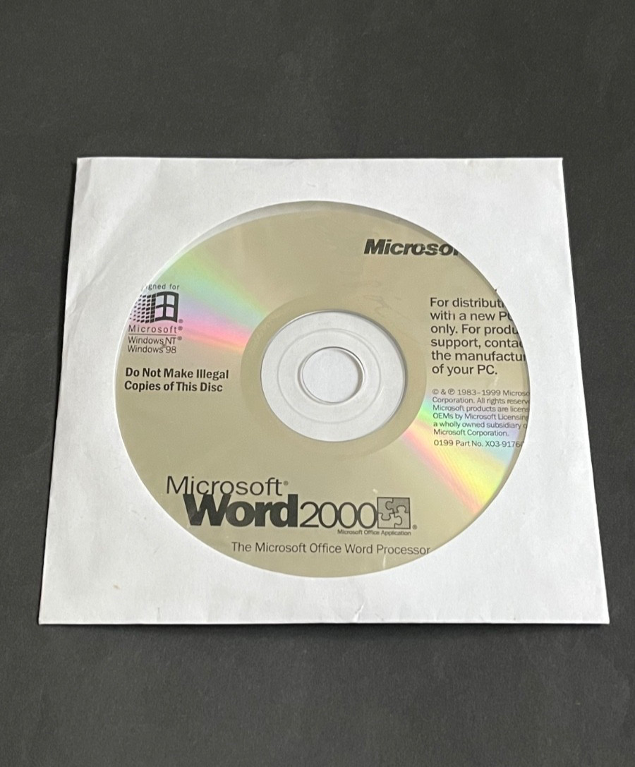 Microsoft Word 2000 Office Software Suite CD for Windows NT 98 No Key Sold As Is