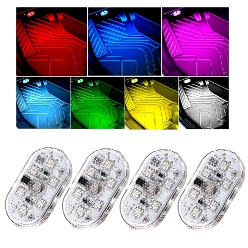 4 PCS Car LED Lights Interior Wireless, Super Bright 7 Colors 4PCS Colorful