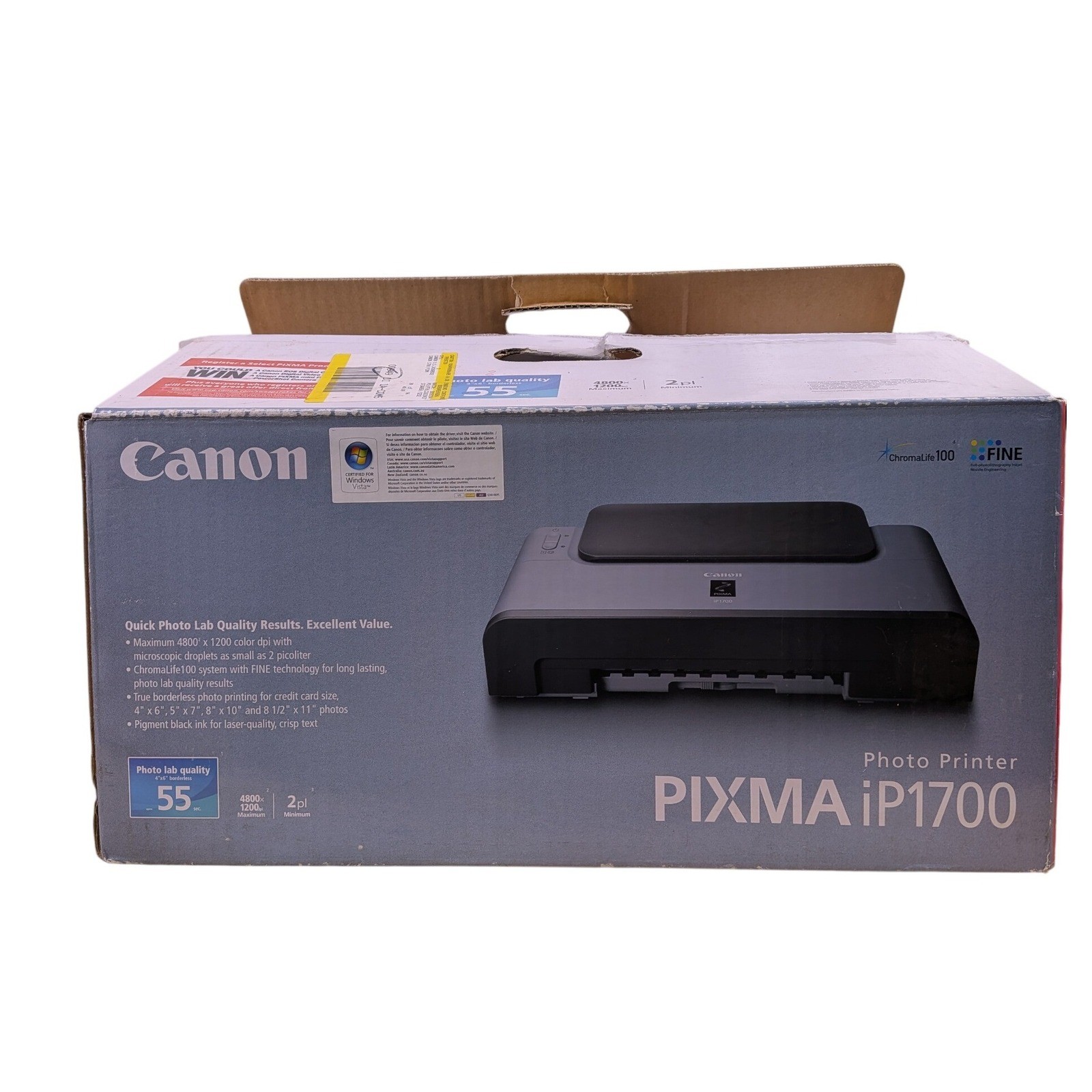 Canon PIXMA iP1700 Photo Printer OS Black New Open Box Ink Included