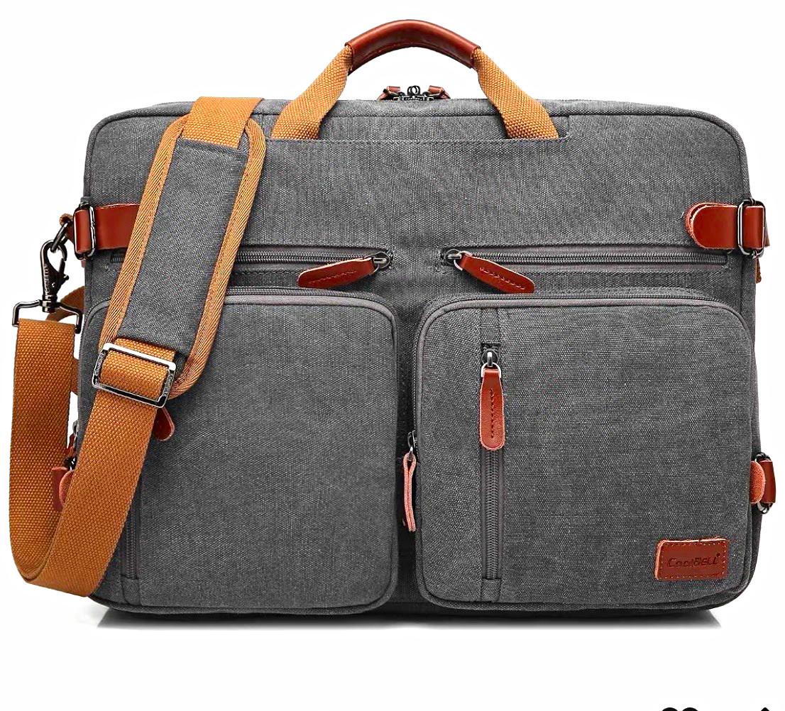 CoolBELL 17.3” Convertible Laptop Backpack Messenger Briefcase Dark Gray NEW