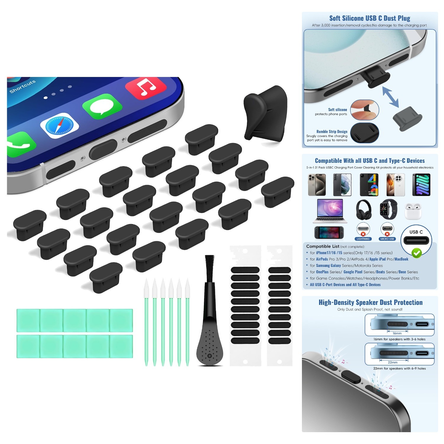 Ultra-Thin USB-C Dust Cover & Speaker Protector with Comprehensive Cleaning Kit