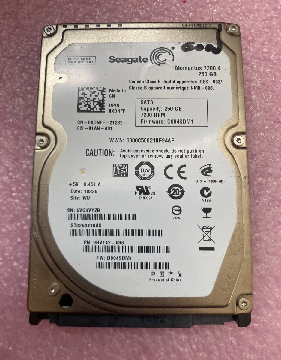 Seagate Momentus 250GB ST9250410AS SATA / 16MB Cache 7200RPM Laptop HDD