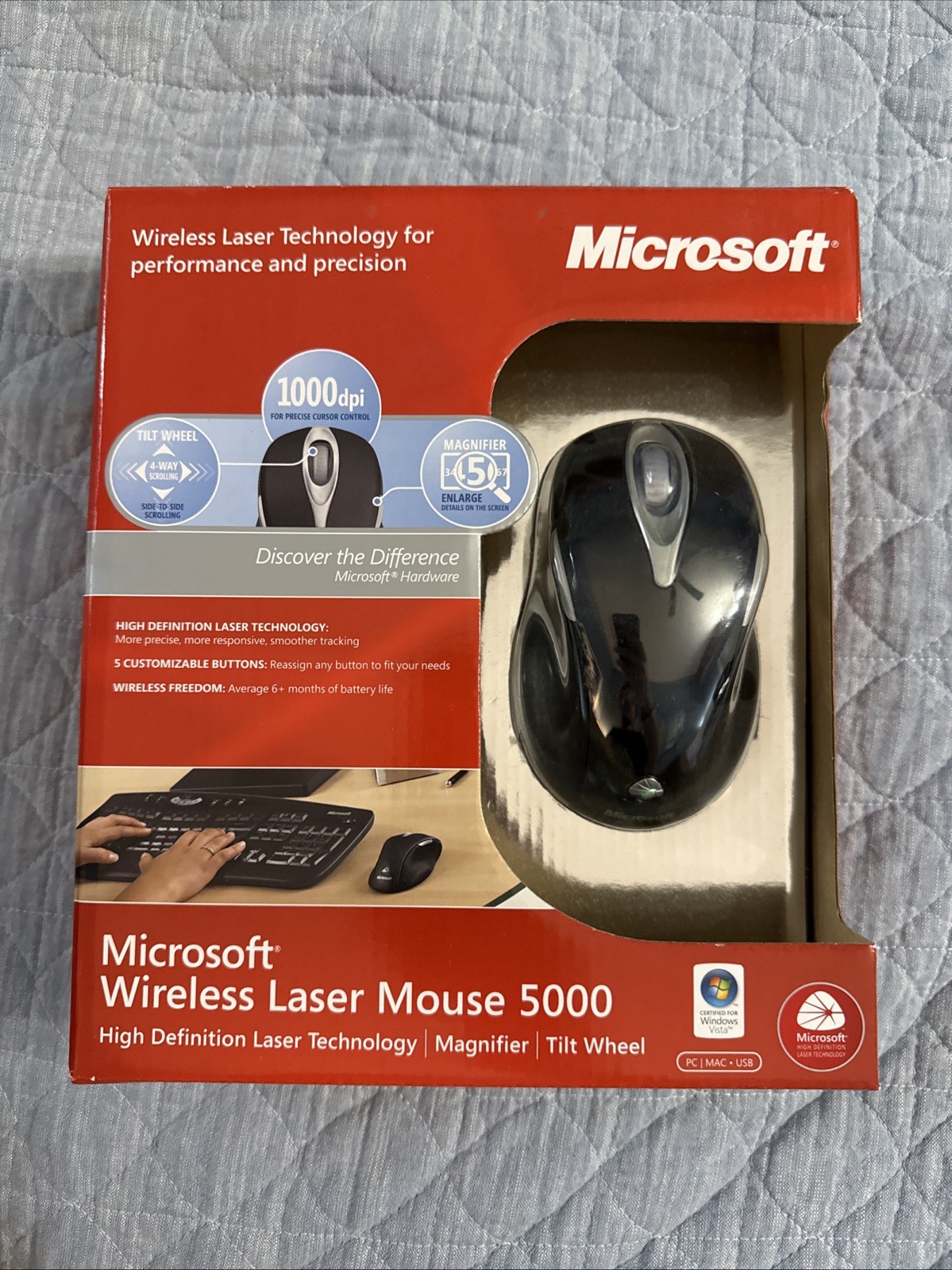 Microsoft Wireless Laser Mouse 5000 Metallic Black NEW SEALED