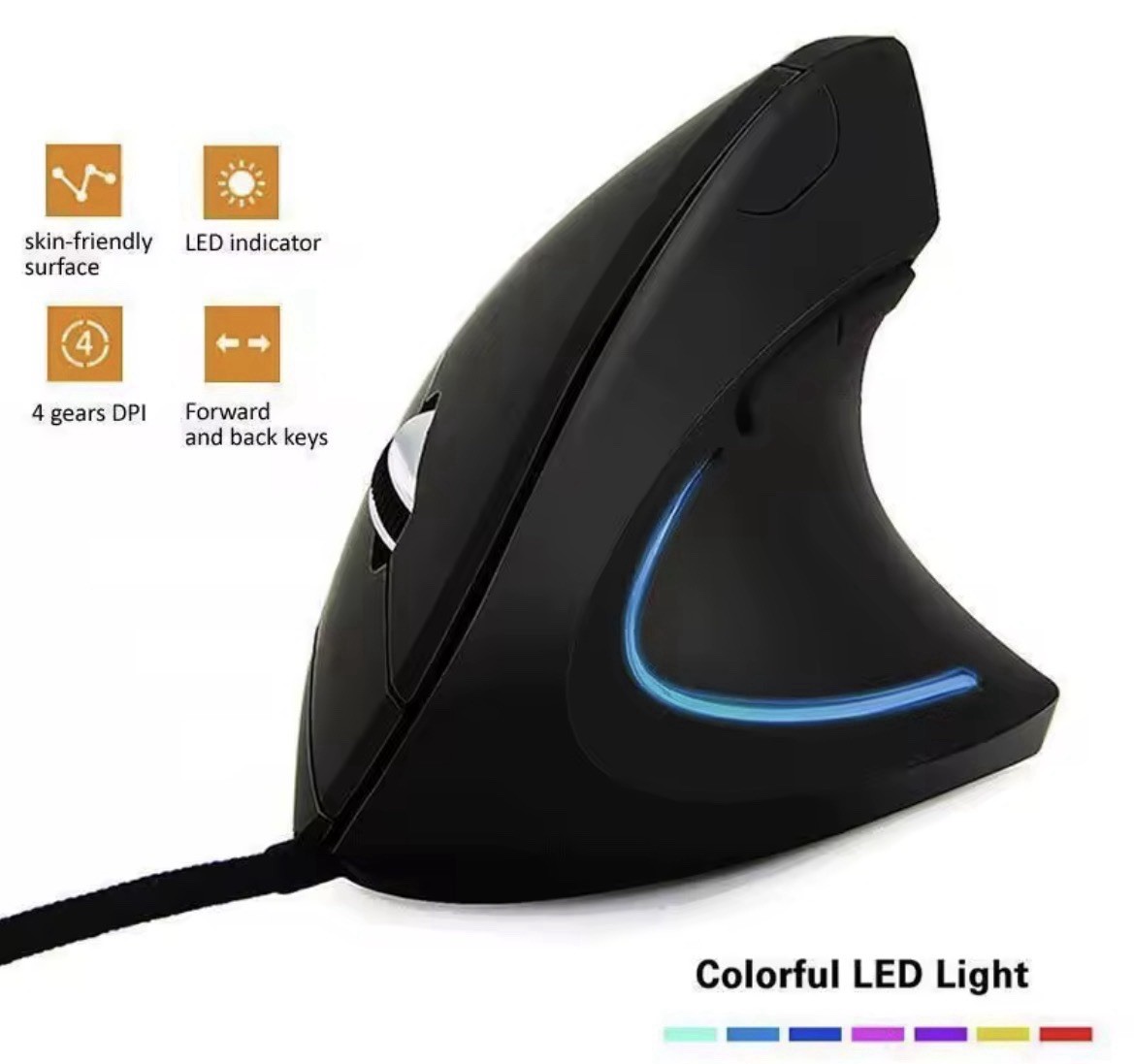 Right Hand Vertical RGB Mouse Ergonomic Gaming Mouse 3200DPI USB Optical Wrist