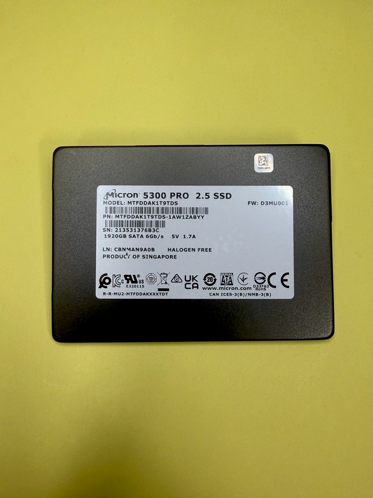 Micron 5300 PRO 1.92TB SATA 2.5” Enterprise SSD 100% Health MTFDDAK1T9TDS Tested