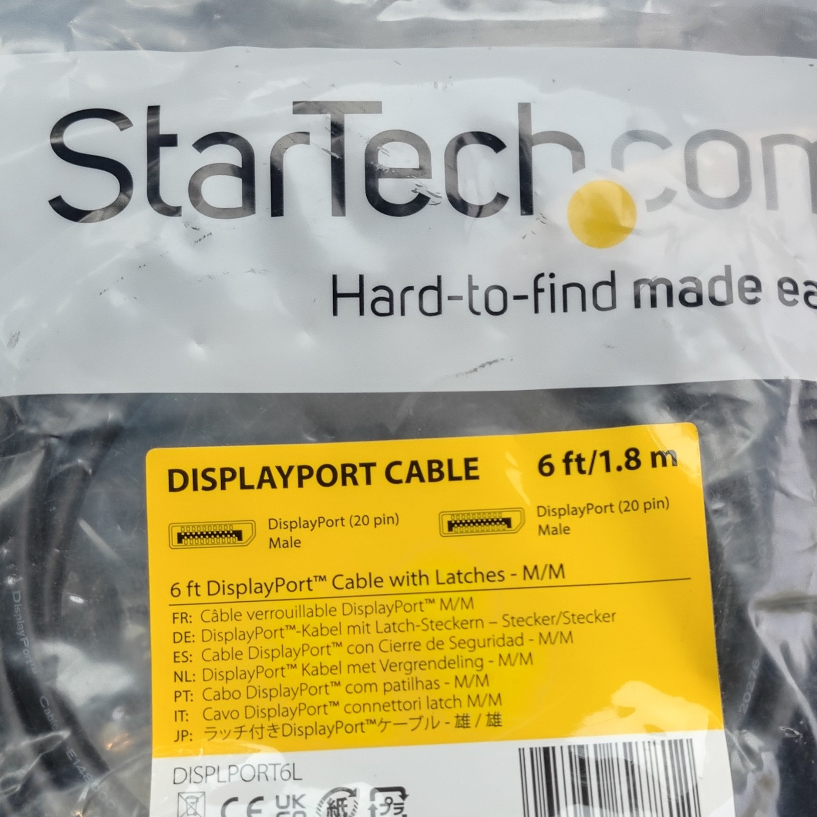 StarTech.com DISPLPORT6L DisplayPort M/M Cable 6 ft Black Latching Connectors
