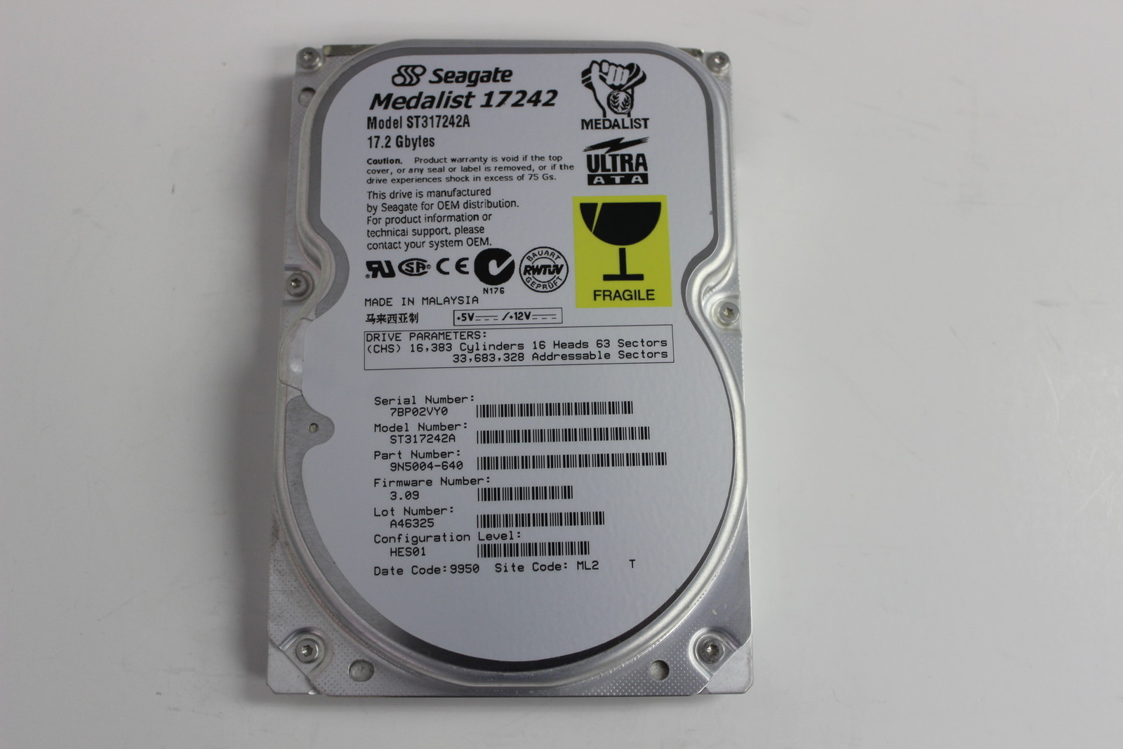 SEAGATE ST317242A MEDALIST 17242 17.2GB  3.5 UTRA ATA IDE HARD DRIVE 9N5004-640