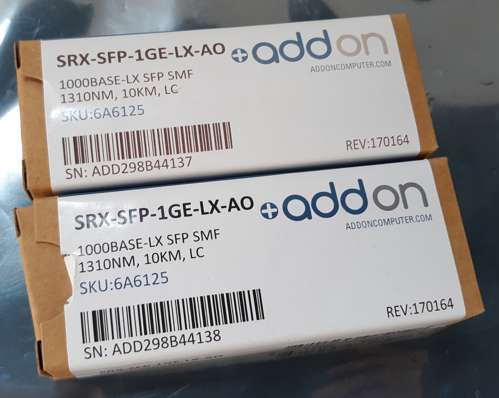 Pair of Addon SRX-SFP-1GE-LX-A0 1000Base-LX SFP SMF Transceivers *NEW*